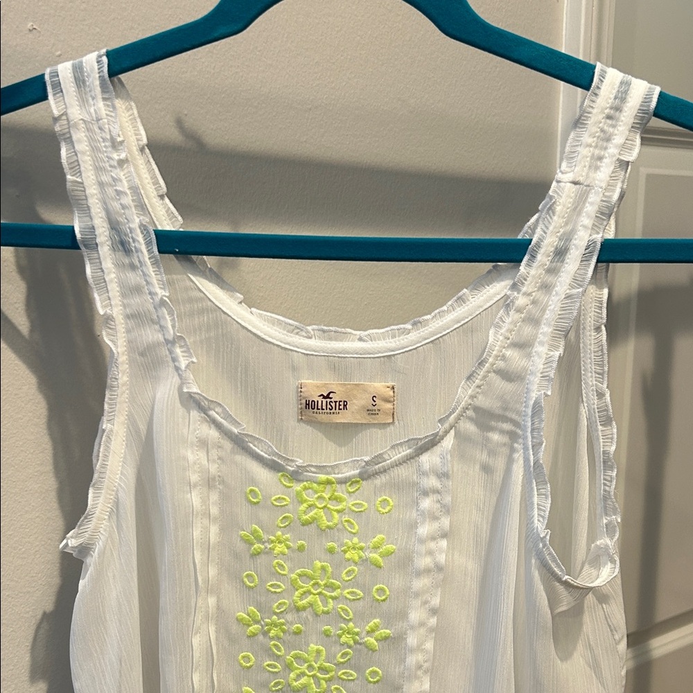Hollister White Top with Lime Embroidery